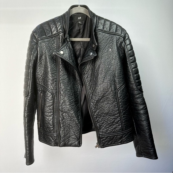 Black Heavy Faux Leather Black Moto Biker Jacket - Picture 2 of 14